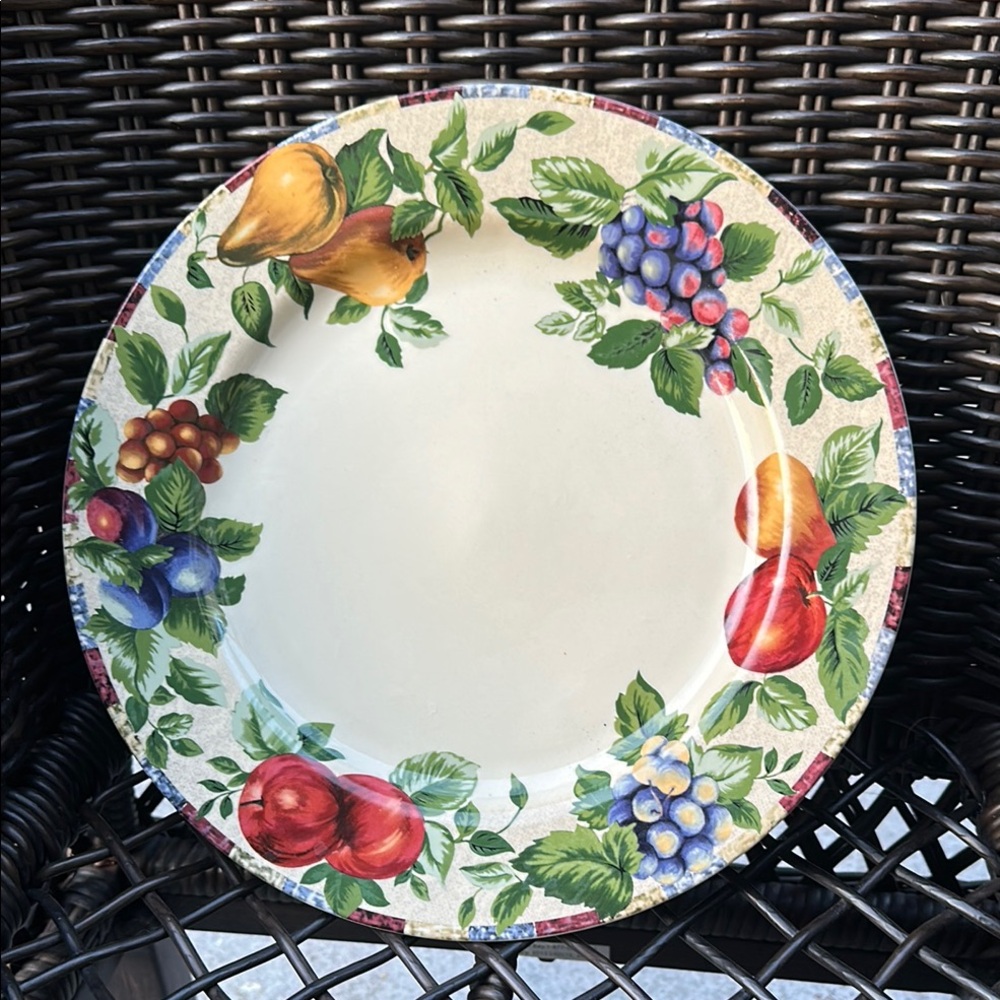White and Red Floral Dinnerware Plate Width: 12 1/2 in